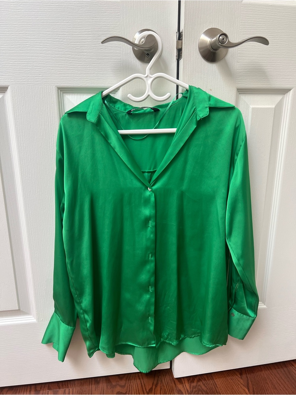 Zara Bright Green Satin Button-Down Shirt